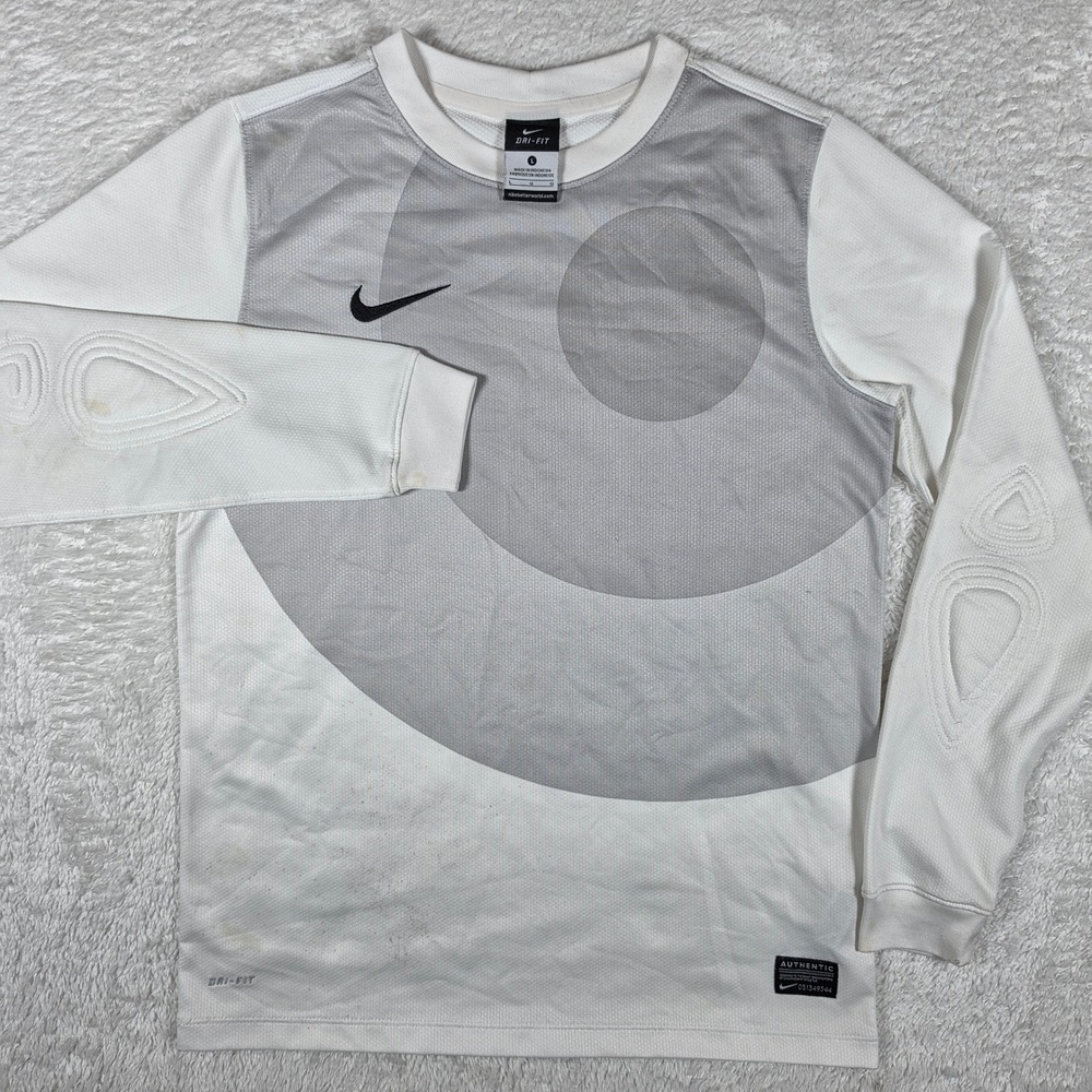Nike 448265-100 Training Mens L White L/S Dri-FIT Padded Elbows Graphic